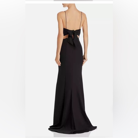 Jarlo formal/cocktail black dress size 8 spaghetti strap tie back with train - Picture 2 of 12